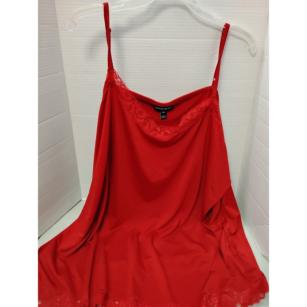 Lace Trimmed Cami Plus Size 4X Adjust Strap Sexy Red Y2K Satiny Spaghetti Flirty